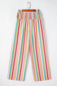 Judy Striped Multi-Color Smocked High-Waist Lightweight Pants