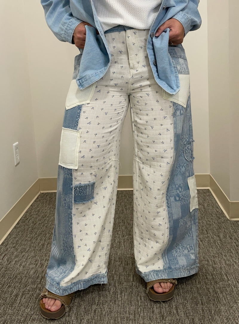 Dilly Dally Denim & Linen Patchwork Pants