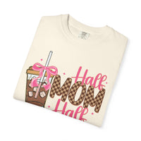 Half Mom Half Coffee. Cute Leopard Print Coffee Design - Comfort Colors | Trendy Women's T-Shirt. Direct to Garment. Printed & Shipped in the USA. Unisex Sizes.