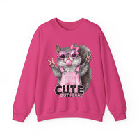 Cute But Feral, Squirrel in Pink Bibs – Gildan Heavy Blend | Trendy Women’s Soft Sweatshirt. Direct to Garment. Printed & Shipped in the USA. Unisex Sizes.