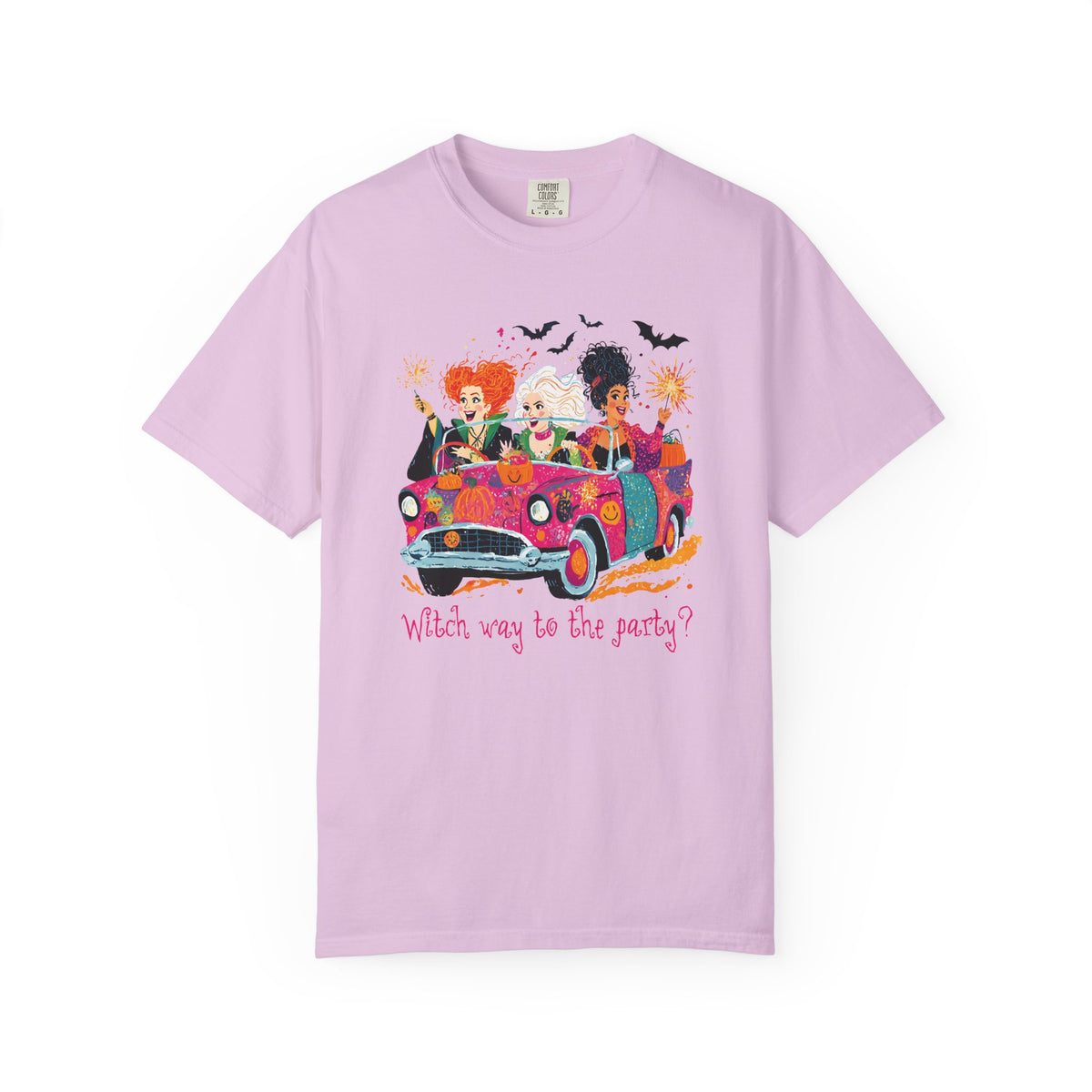 Witch Way to the Party? - Comfort Colors | Trendy Women's T-Shirt. Direct to Garment. Printed & Shipped in the USA. Unisex Sizes.