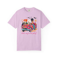 Witch Way to the Party? - Comfort Colors | Trendy Women's T-Shirt. Direct to Garment. Printed & Shipped in the USA. Unisex Sizes.