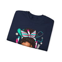 Phlebotomist Life, Messy Bun – Gildan Heavy Blend | Trendy Women’s Soft Sweatshirt. Direct to Garment. Printed & Shipped in the USA. Unisex Sizes.