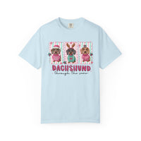Dachshund Through the Snow - Comfort Colors | Trendy Women's T-Shirt. Direct to Garment. Printed & Shipped in the USA. Unisex Sizes.