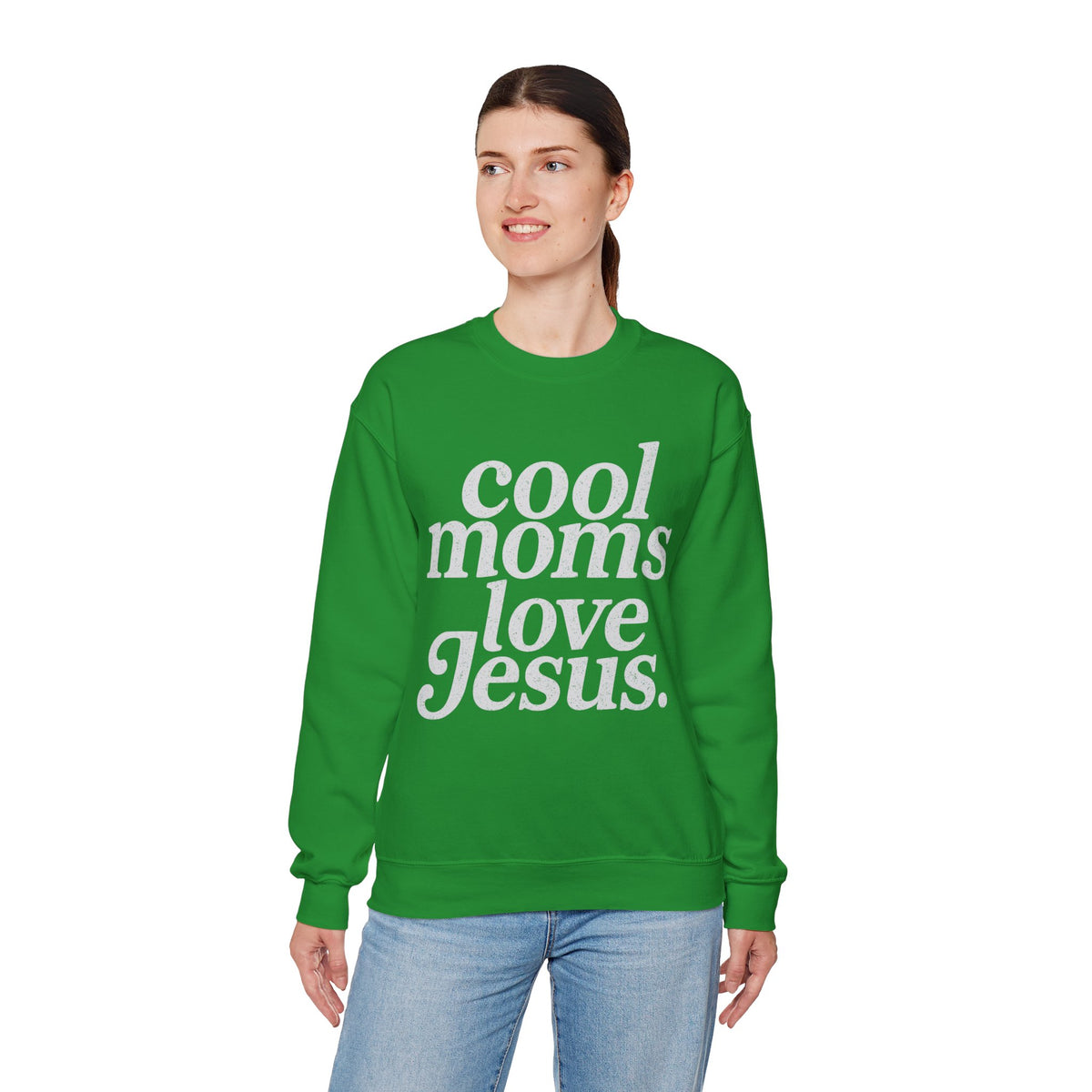 Cool Moms Love Jesus, Vintage – Gildan Heavy Blend | Trendy Women’s Soft Sweatshirt. Direct to Garment. Printed & Shipped in the USA. Unisex Sizes.