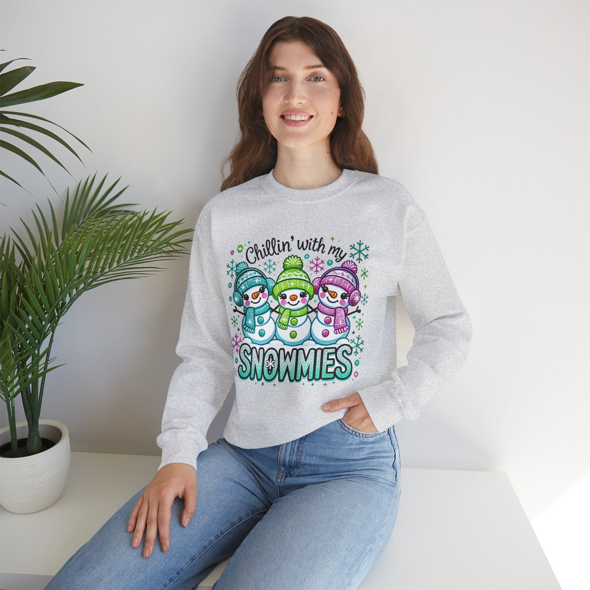 Chillin' With My Snowmies, Winter Snowman – Gildan Heavy Blend | Trendy Women’s Soft Sweatshirt. Direct to Garment. Printed & Shipped in the USA. Unisex Sizes.