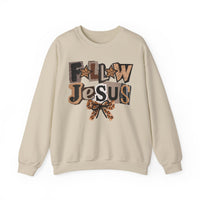 Follow Jesus, Patchwork – Gildan Heavy Blend | Trendy Women’s Soft Sweatshirt. Direct to Garment. Printed & Shipped in the USA. Unisex Sizes.