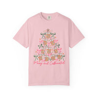 Merry and Caffeinated Iced Coffee Christmas Tree - Comfort Colors | Trendy Women's T-Shirt. Direct to Garment. Printed & Shipped in the USA. Unisex Sizes.