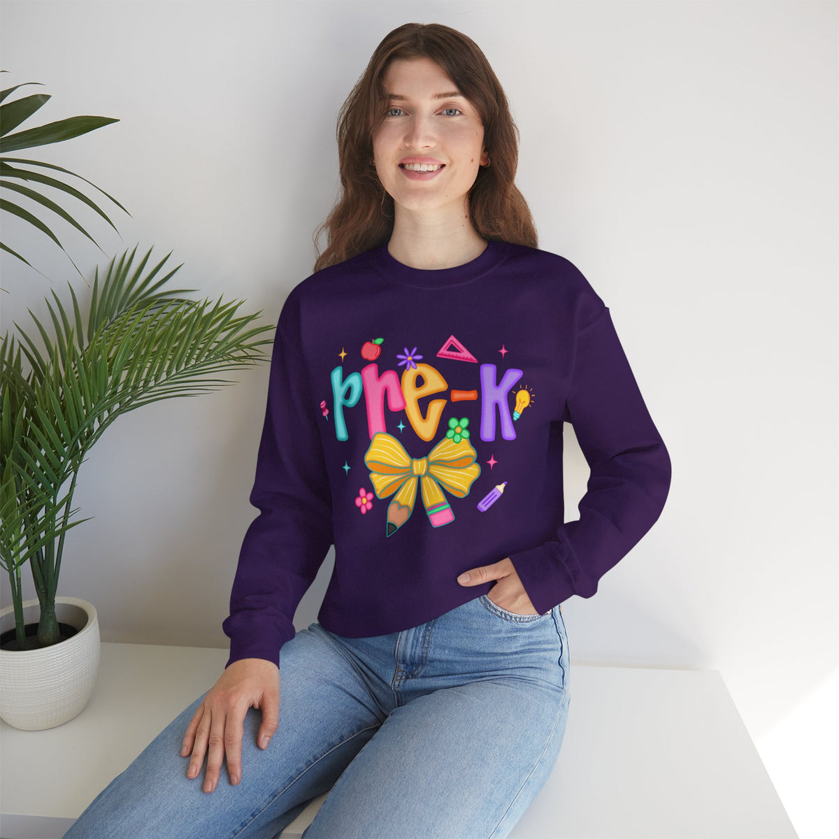 Coquette Pre-K Pencil Bow – Gildan Heavy Blend | Trendy Women’s Soft Sweatshirt. Direct to Garment. Printed & Shipped in the USA. Unisex Sizes.