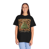 Merry Merry Merry Christmas, Faux Latch Hook Yarn - Comfort Colors | Trendy Women's T-Shirt. Direct to Garment. Printed & Shipped in the USA. Unisex Sizes.