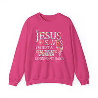 Jesus Saves - Healthcare Worker Lending My Hand – Gildan Heavy Blend | Trendy Women’s Soft Sweatshirt. Direct to Garment. Printed & Shipped in the USA. Unisex Sizes.