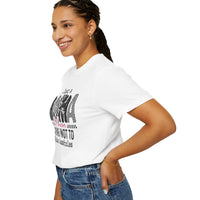 Just a Mama Out Here Trying Not To Raise Assholes - Comfort Colors | Trendy Women's T-Shirt. Direct to Garment. Printed & Shipped in the USA. Unisex Sizes.
