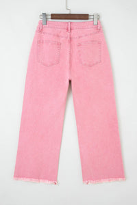 Dolly Pink Acid-Washed Cropped Wide Leg Jeans