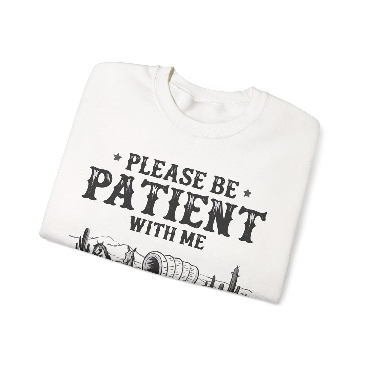 Please Be Patient, 1900's Vintage – Gildan Heavy Blend | Trendy Women’s and Men's Soft Sweatshirt. Direct to Garment. Printed & Shipped in the USA. Unisex Sizes.