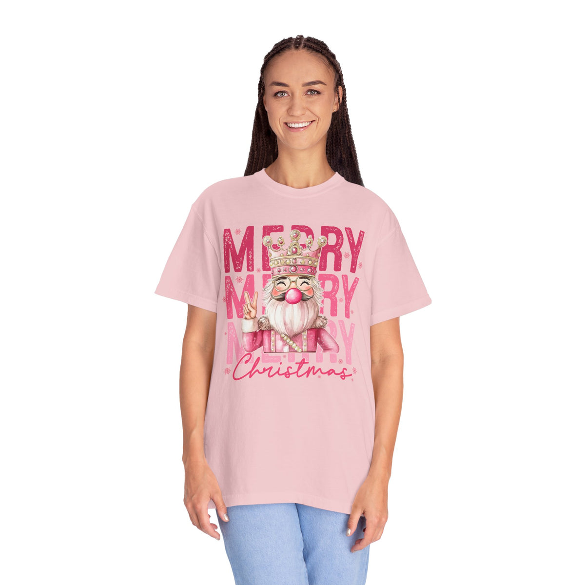 Merry Christmas — Cute Pink Bubblegum Nutcracker  - Comfort Colors | Trendy Women's T-Shirt. Direct to Garment. Printed & Shipped in the USA. Unisex Sizes.