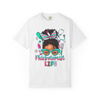 Phlebotomist Life, Messy Bun - Comfort Colors | Trendy Women's T-Shirt. Direct to Garment. Printed & Shipped in the USA. Unisex Sizes.