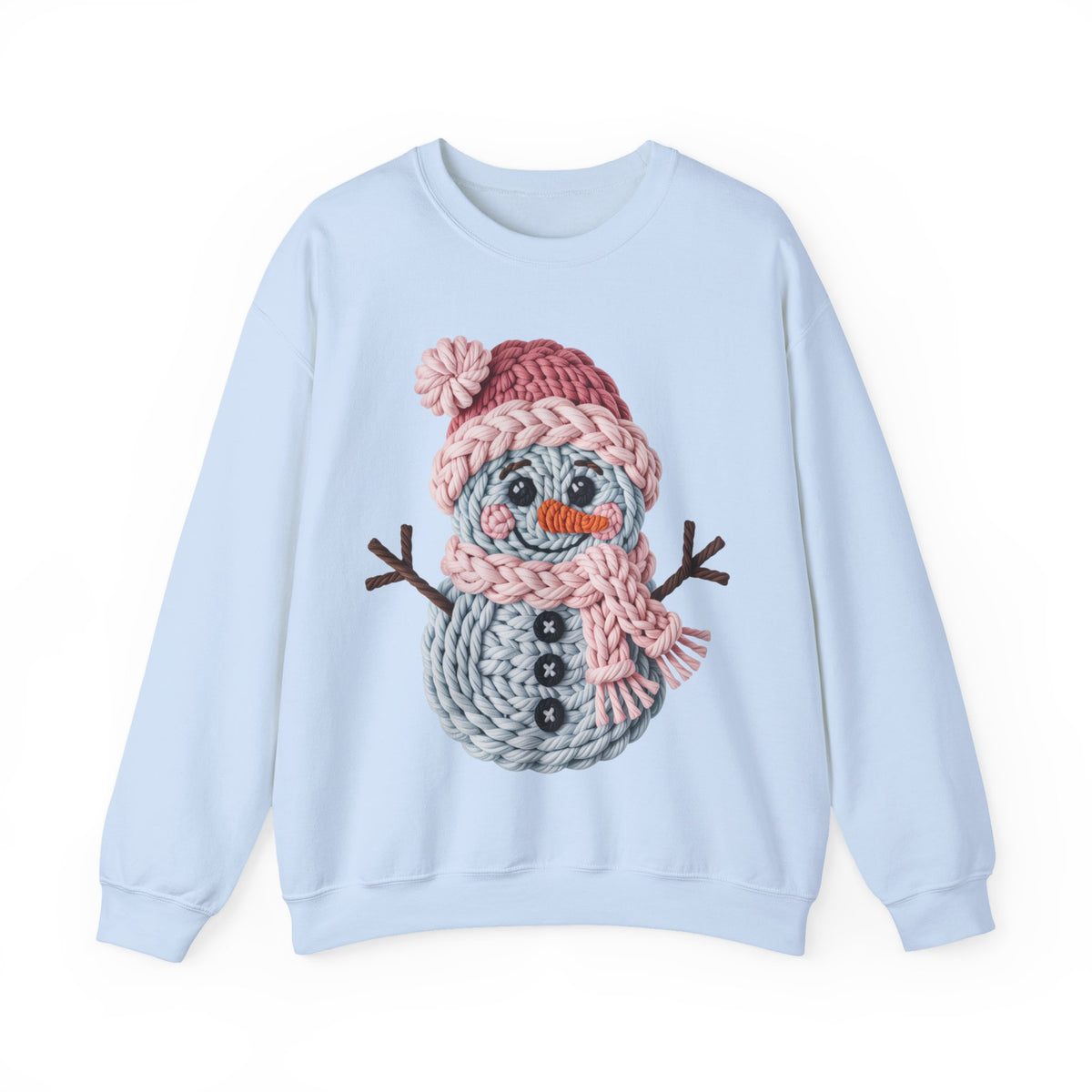 Cute Yarn Snowman - Pink Scarf Faux Yarn – Gildan Heavy Blend | Trendy Women’s Soft Sweatshirt. Direct to Garment. Printed & Shipped in the USA. Unisex Sizes.