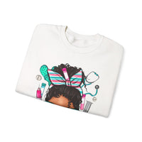 Phlebotomist Life, Messy Bun – Gildan Heavy Blend | Trendy Women’s Soft Sweatshirt. Direct to Garment. Printed & Shipped in the USA. Unisex Sizes.