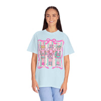 Coquette Pastel Christmas Nutcracker Trio Pink and Green - Comfort Colors | Trendy Women's T-Shirt. Direct to Garment. Printed & Shipped in the USA. Unisex Sizes.
