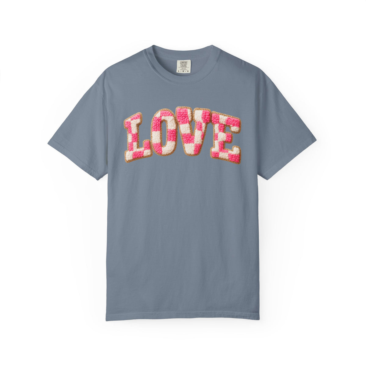 Faux Crochet Checkered LOVE - Comfort Colors | Trendy Women's T-Shirt. Direct to Garment. Printed & Shipped in the USA. Unisex Sizes.
