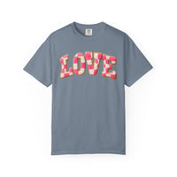 Faux Crochet Checkered LOVE - Comfort Colors | Trendy Women's T-Shirt. Direct to Garment. Printed & Shipped in the USA. Unisex Sizes.