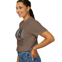 Just a Mama Out Here Trying Not To Raise Assholes - Comfort Colors | Trendy Women's T-Shirt. Direct to Garment. Printed & Shipped in the USA. Unisex Sizes.