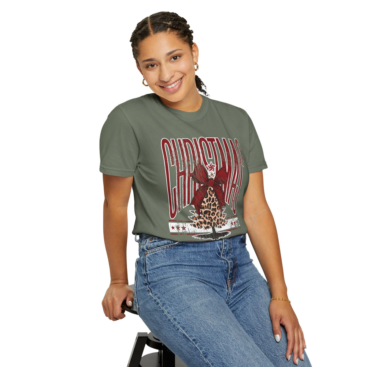 Christmas Season Leopard Tree  - Comfort Colors | Trendy Women's T-Shirt. Direct to Garment. Printed & Shipped in the USA. Unisex Sizes.