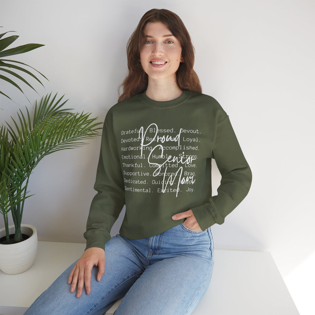 Proud Senior Mom, Description – Gildan Heavy Blend | Trendy Women’s Soft Sweatshirt. Direct to Garment. Printed & Shipped in the USA. Unisex Sizes.