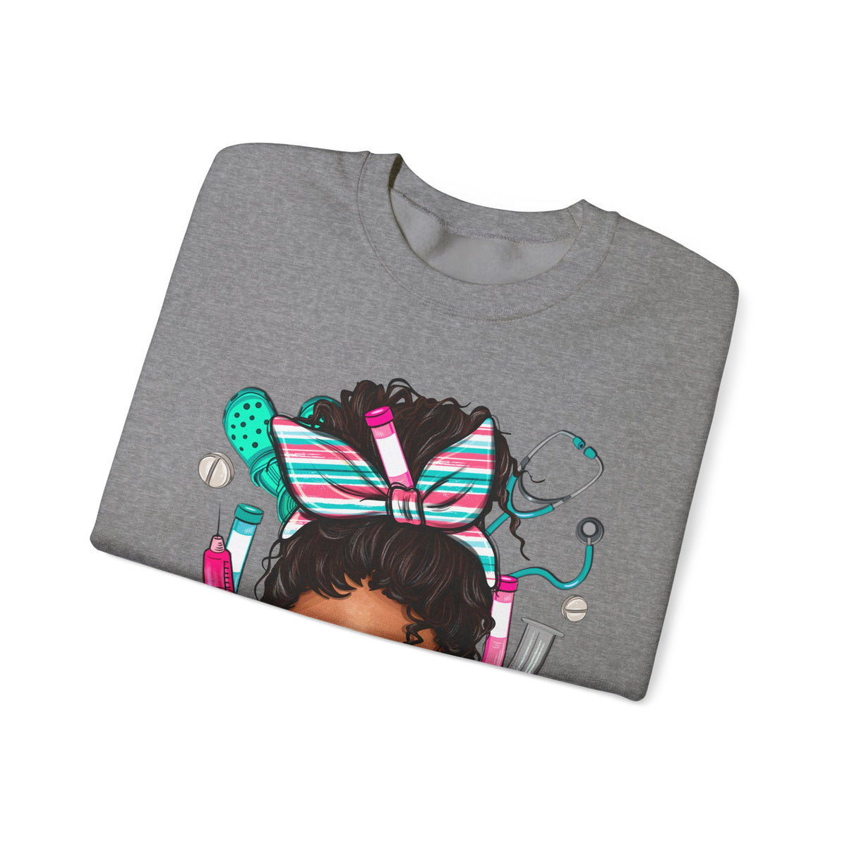 Phlebotomist Life, Messy Bun – Gildan Heavy Blend | Trendy Women’s Soft Sweatshirt. Direct to Garment. Printed & Shipped in the USA. Unisex Sizes.