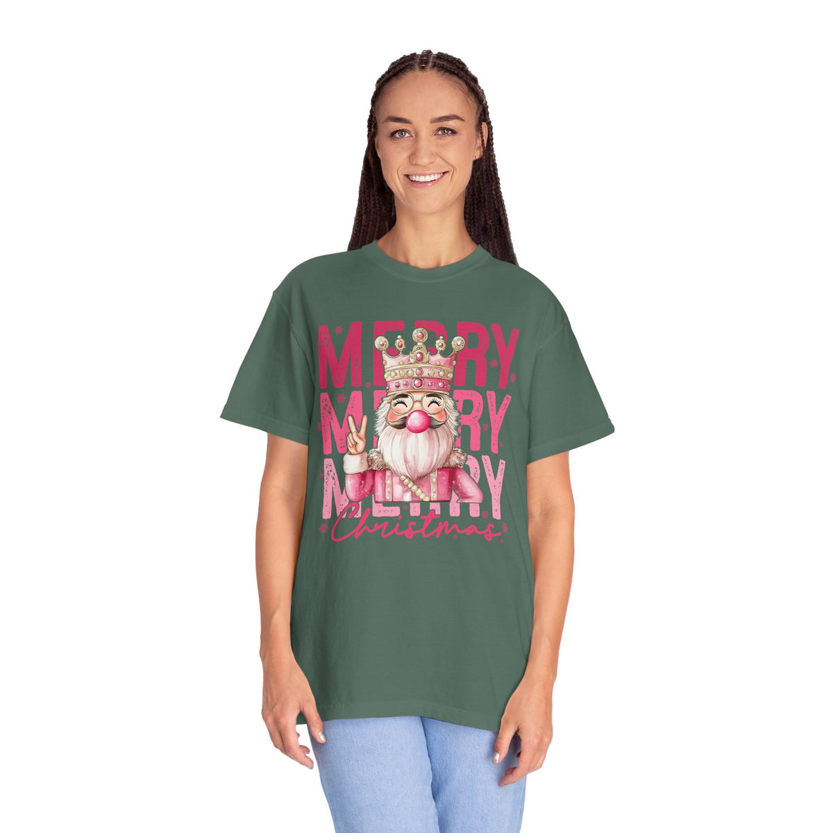 Merry Christmas — Cute Pink Bubblegum Nutcracker  - Comfort Colors | Trendy Women's T-Shirt. Direct to Garment. Printed & Shipped in the USA. Unisex Sizes.
