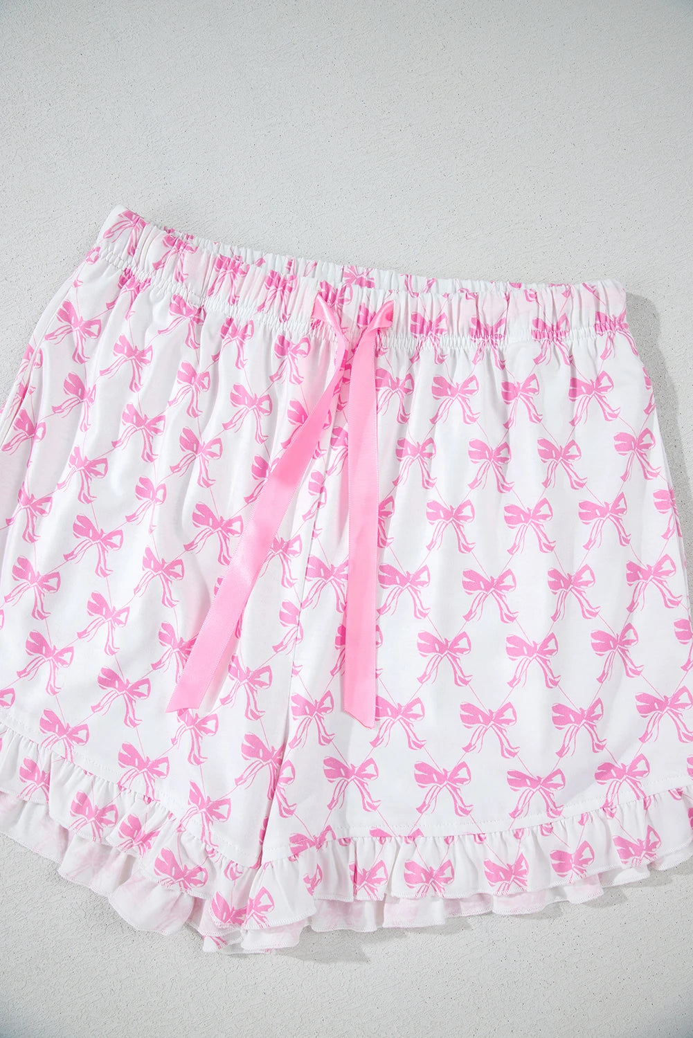 Millie Pink and White Bow Ruffled Shorts 2pc Pajama Set