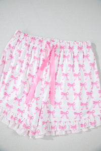 Millie Pink and White Bow Ruffled Shorts 2pc Pajama Set