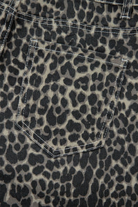 High-Rise Black Leopard Print Barrel Jeans