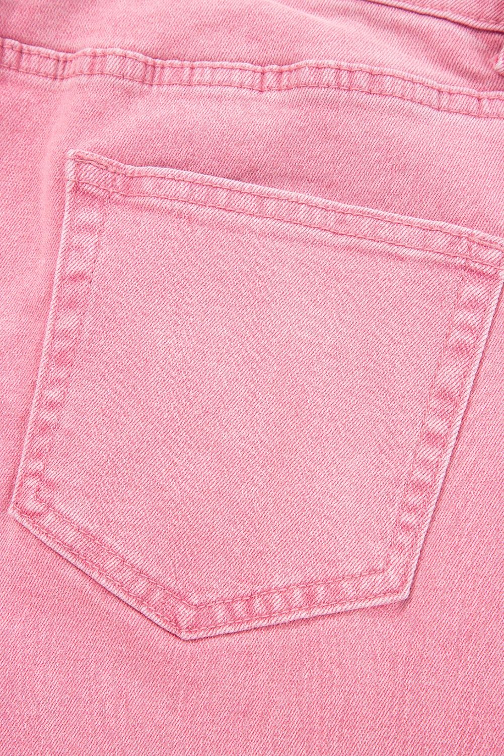 Dolly Pink Acid-Washed Cropped Wide Leg Jeans