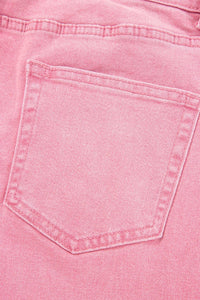 Dolly Pink Acid-Washed Cropped Wide Leg Jeans