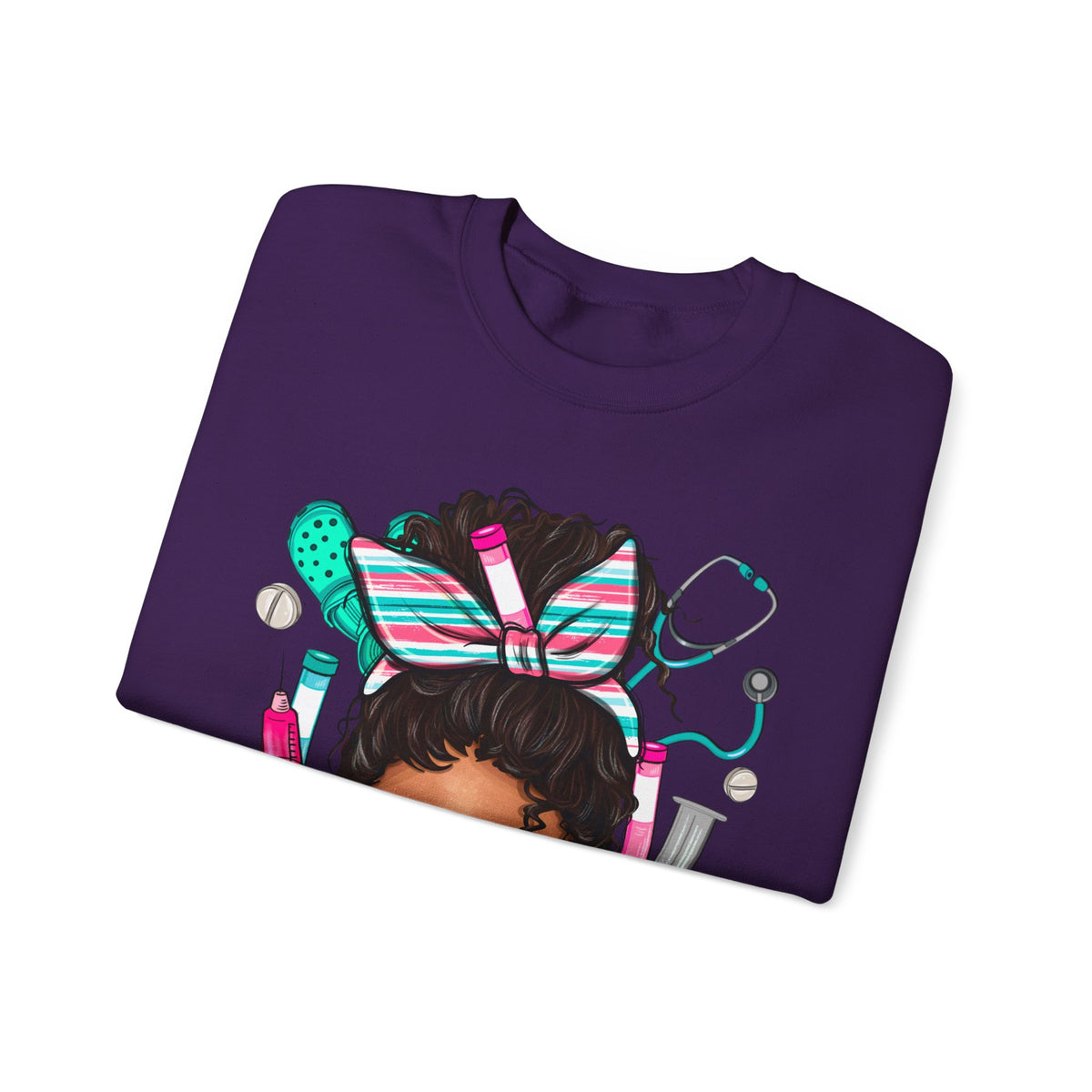 Phlebotomist Life, Messy Bun – Gildan Heavy Blend | Trendy Women’s Soft Sweatshirt. Direct to Garment. Printed & Shipped in the USA. Unisex Sizes.