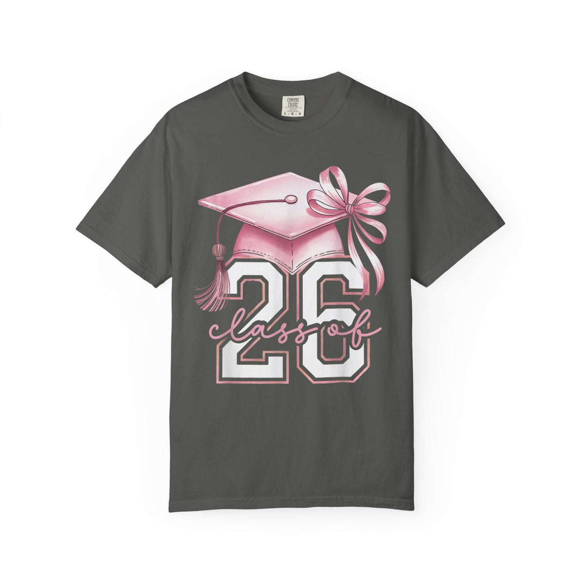 Pink Coquette, Class of 2026 Graduation Cap - Comfort Colors | Trendy Women's T-Shirt. Direct to Garment. Printed & Shipped in the USA. Unisex Sizes.