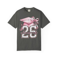 Pink Coquette, Class of 2026 Graduation Cap - Comfort Colors | Trendy Women's T-Shirt. Direct to Garment. Printed & Shipped in the USA. Unisex Sizes.