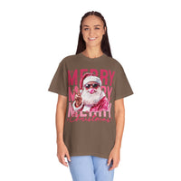 Pink Merry Christmas Bubblegum Santa - Comfort Colors | Trendy Women's T-Shirt. Direct to Garment. Printed & Shipped in the USA. Unisex Sizes.