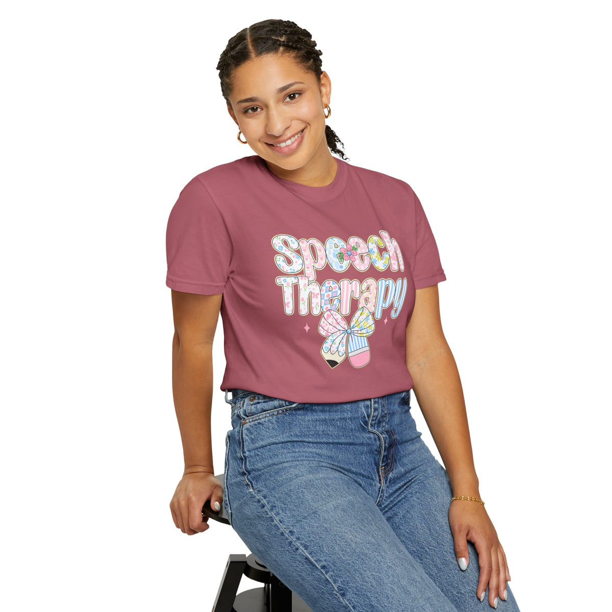 Speech Therapy - Pink Blue Coquette - Comfort Colors | Trendy Women's T-Shirt. Direct to Garment. Printed & Shipped in the USA. Unisex Sizes.