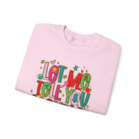 Let Me Tell You About My Jesus - Christmas Faith – Gildan Heavy Blend | Trendy Women’s Soft Sweatshirt. Direct to Garment. Printed & Shipped in the USA. Unisex Sizes.