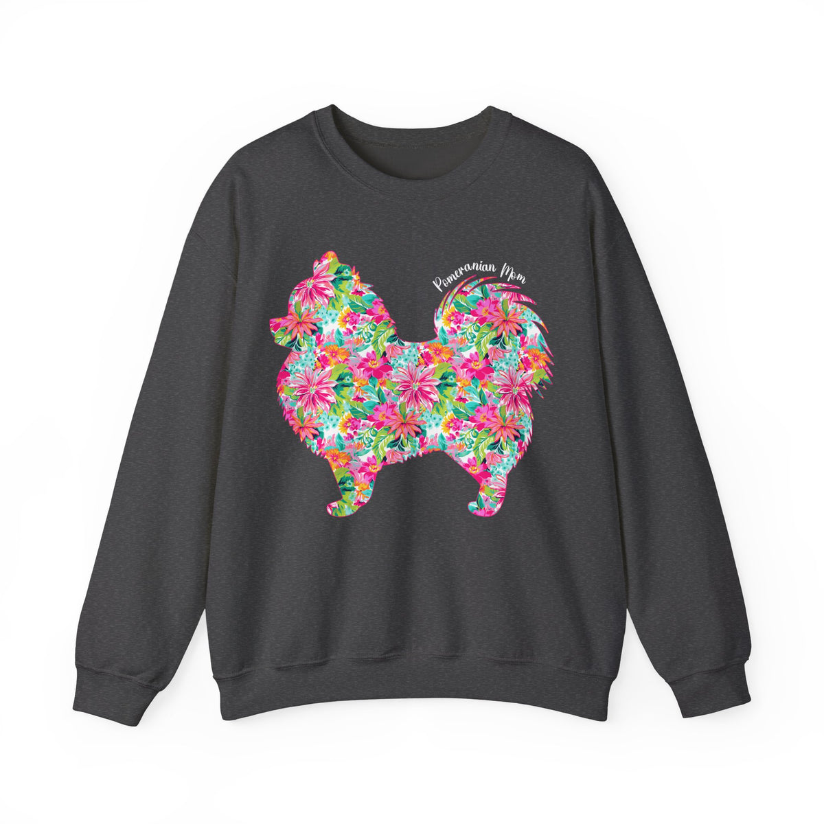 Pomeranian Mom, Floral – Gildan Heavy Blend | Trendy Women’s Soft Sweatshirt. Direct to Garment. Printed & Shipped in the USA. Unisex Sizes.