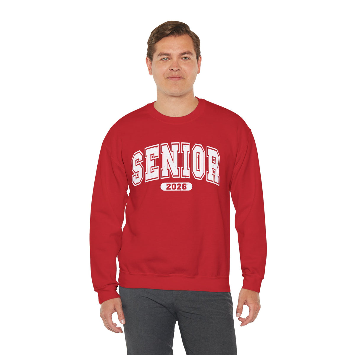 Senior 2026, Varsity – Gildan Heavy Blend | Trendy Women’s and Men's Soft Sweatshirt. Direct to Garment. Printed & Shipped in the USA. Unisex Sizes.