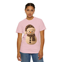Cute Leopard Faux Knit Snowman Winter - Comfort Colors | Trendy Women's T-Shirt. Direct to Garment. Printed & Shipped in the USA. Unisex Sizes.