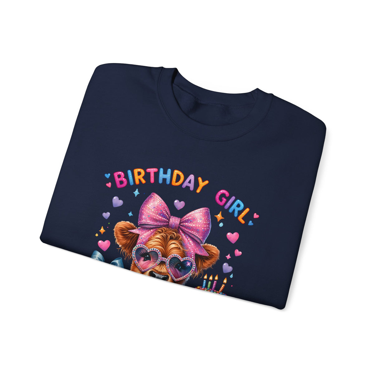 Birthday Girl, Highland Cow – Gildan Heavy Blend | Trendy Women’s Soft Sweatshirt. Direct to Garment. Printed & Shipped in the USA. Unisex Sizes.