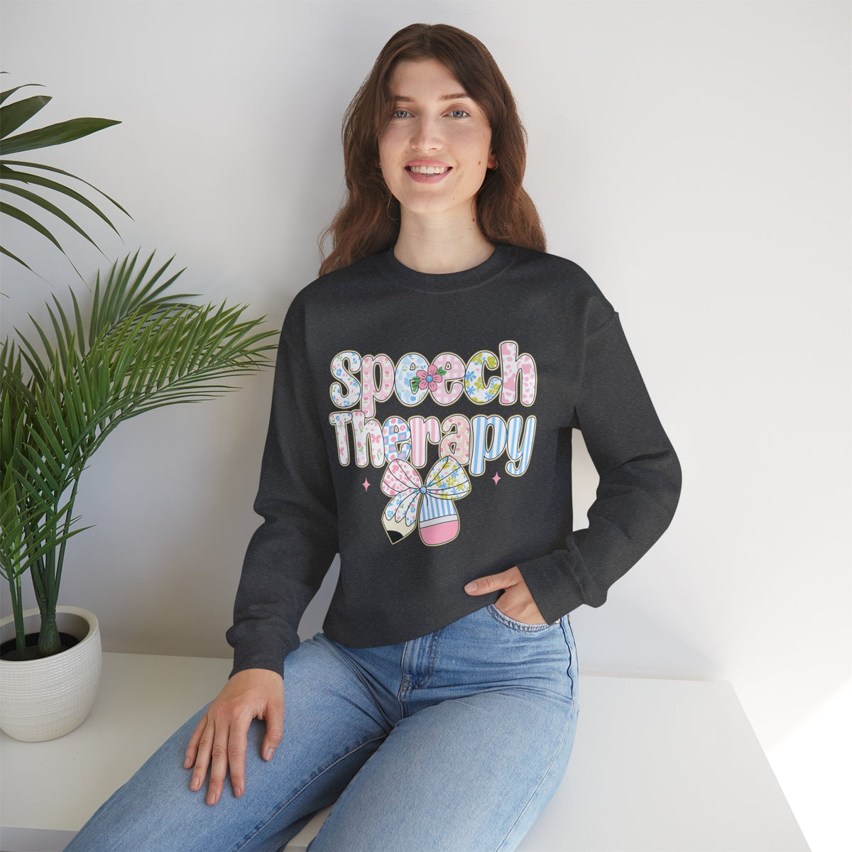 Speech Therapy - Pink Blue Coquette – Gildan Heavy Blend | Trendy Women’s Soft Sweatshirt. Direct to Garment. Printed & Shipped in the USA. Unisex Sizes.