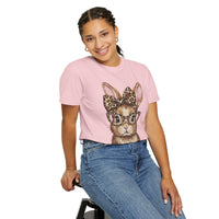 Bunny with Leopard Bow and Glasses - Comfort Colors | Trendy Women's T-Shirt. Direct to Garment. Printed & Shipped in the USA. Unisex Sizes.