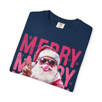 Pink Merry Christmas Bubblegum Santa - Comfort Colors | Trendy Women's T-Shirt. Direct to Garment. Printed & Shipped in the USA. Unisex Sizes.