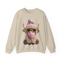Faux Crochet Highland Cow Bubblegum – Gildan Heavy Blend | Trendy Women’s Soft Sweatshirt. Direct to Garment. Printed & Shipped in the USA. Unisex Sizes.