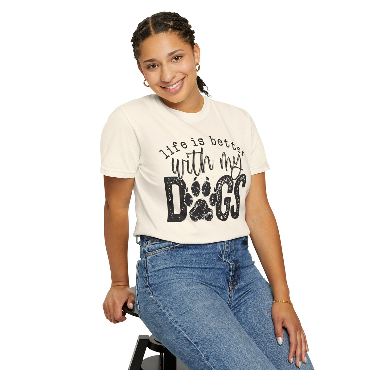 Life Is Better With My Dogs, Distressed - Comfort Colors | Trendy Women's and Men's T-Shirt. Direct to Garment. Printed & Shipped in the USA. Unisex Sizes.